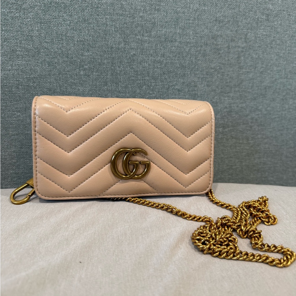 Gucci Mini Marmont Wristlet with Gold Chain